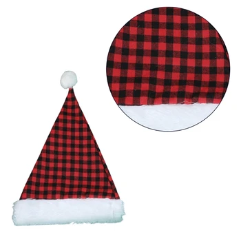 Kırmızı Kareli Noel Santa Şapka Yetişkin Pamuk Sıcak Noel Şapka Yeni Yıl Hediyeleri drop shipping - Görüntü 2  