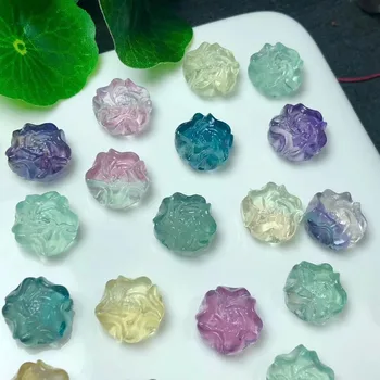 El Oyma 13mm Doğal Florit Kristal Şifa Şakayık Çiçek Oyma Takı Hediye İçin - Görüntü 1  