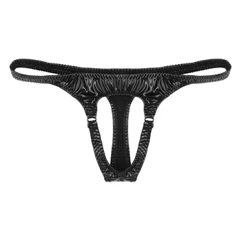 Erkek Seksi Hollow Out Crotchless Tanga ıç Çamaşırı ıslak bak Patent Deri G-String Low Rise T-geri Külot Clubwear Kıyafeti - Görüntü 2  