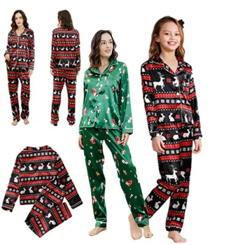 Yetişkin Çocuklar Noel Baba Cosplay Kostüm Geyik Baskı Pijama Kadın Kızlar Gömlek Pantolon Pijama Kıyafet Cadılar Bayramı Karnaval Parti Elbise - Görüntü 1  