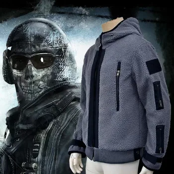 Call of Duty 6 Aynı cosplay Kuzu yün Ceket TF141 Kostüm Hayalet takım savaş üniforma Erkek Ceket maskesi Yama Oyun Takım Elbise Peluş hoodies - Görüntü 2  