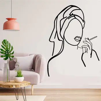 Minimalist Çizgiler Soyut Sanat Türban Kadın Vinil duvar çıkartmaları Ev Oturma Odası Yatak Odası Banyo Odası Kişilik Moda Dekor Hediye - Görüntü 2  