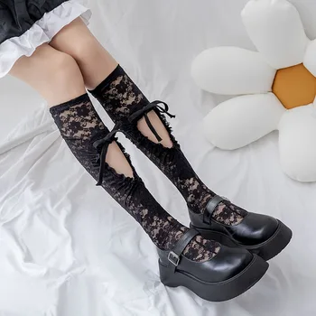 Dantel Aşk İçi Boş Buzağı Çorap Bayanlar Bölüm Tüm Maç Japon Öğrenci Uzun Tüp İçi Boş Yay Lolita Beyaz Seksi Çorap - Görüntü 1  