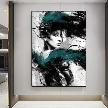 Duvar sanatı tuval yağlıboya Soyut Resim Modern Stil Bayan Renkli Kadın Posteri Baskılar Süslemeleri Oturma Odası Ev Dekor için - Görüntü 1  