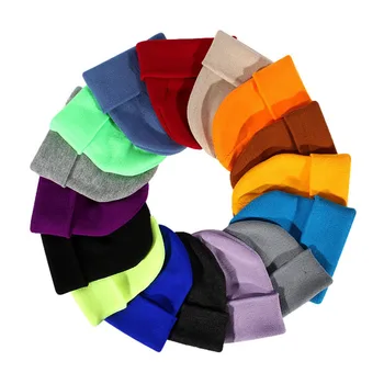 18 Renkler Klasik Örme Şapka Erkek Kız Sonbahar Kış Temel Bere Şapka Kafatası Kap Sokak Rahat Sıcak Bonnets Kadınlar Vahşi Kapaklar Erkekler - Görüntü 1  