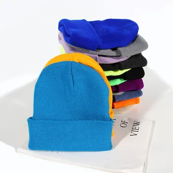 18 Renkler Klasik Örme Şapka Erkek Kız Sonbahar Kış Temel Bere Şapka Kafatası Kap Sokak Rahat Sıcak Bonnets Kadınlar Vahşi Kapaklar Erkekler - Görüntü 2  