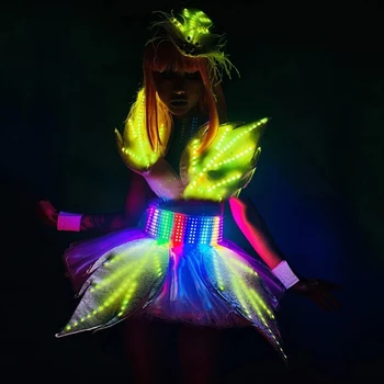 Bar sihirli led ışık Yaprak kostüm Sahne Kıyafet Kadın Bar Akşam Gösterisi Gogo Dansçı Performans Prop Kadın Şarkıcı Elbise - Görüntü 1  