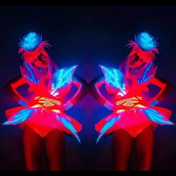 Bar sihirli led ışık Yaprak kostüm Sahne Kıyafet Kadın Bar Akşam Gösterisi Gogo Dansçı Performans Prop Kadın Şarkıcı Elbise - Görüntü 2  