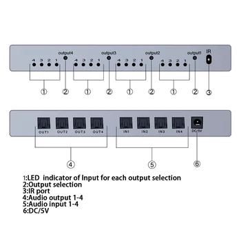 4x4 Ses Matris anahtar ayırıcı SPDIF / TOSLINK Dijital Optik Ses Fiber Dönüştürücü 4x4 Matris 4 İn 1 Out Seçici IR Kumanda - Görüntü 2  