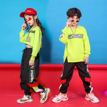 Hip hop giysileri Çocuk Dans Kostümleri Erkek Kız üstler ve pantolonlar Uzun Kollu Takım Caz Sokak Giyim çocuk Günü Hip Hop Kostümleri - Görüntü 2  