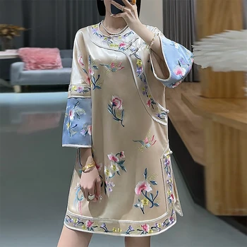 Çin Tarzı Hanfu Üst kadın O-Boyun Gevşek Moda İlkbahar Ve Sonbahar İşlemeli Asetat Ceket S-XXL - Görüntü 2  