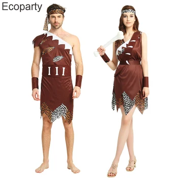 Yeni Cadılar Bayramı Yetişkin Taş Devri Mağara Adamı Cosplay Kostüm Erkekler Kadınlar Yerli Kızılderililer Komik Giyinmek Purim Karnaval Parti Kıyafetleri - Görüntü 1  