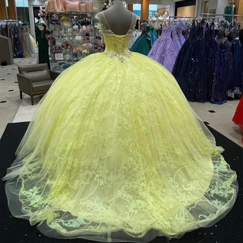 ANGELSBRIDEP Sarı Quinceanera Elbiseler Bayan Parti Korse Boncuk Kristaller Dantel Balo Pageant Mezuniyet Törenlerinde Artı Boyutu - Görüntü 2  