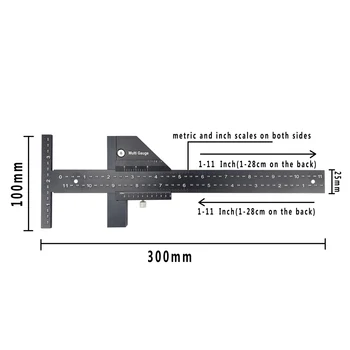 300mm Alüminyum Alaşımlı T Tipi Cetvel Ağaç İşleme Scriber Çok Fonksiyonlu Sürgülü Göstergesi DIY Çizme ölçme aracı - Görüntü 2  