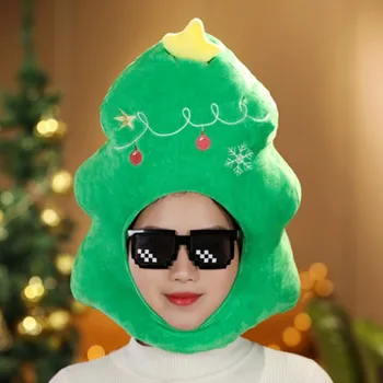 Noel Ağacı Şapka Yumuşak Yeşil Renk Sıcak Tutmak Peluş Headdress Cosplay Noel Partisi Başlık Fotoğraf Performans Sahne - Görüntü 1  