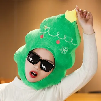 Noel Ağacı Şapka Yumuşak Yeşil Renk Sıcak Tutmak Peluş Headdress Cosplay Noel Partisi Başlık Fotoğraf Performans Sahne - Görüntü 2  