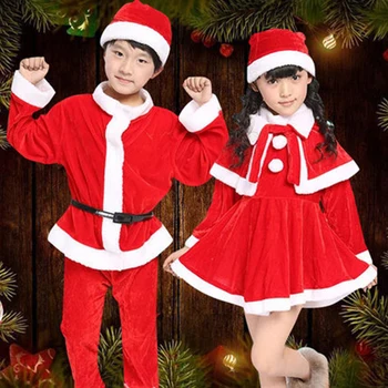 Noel Noel Baba Giyim Çocuk Kız Erkek Elbise Sahil Pents Caps Set Giyim Kalın Giyim Yeni Yıl Oynayan Giyim - Görüntü 1  