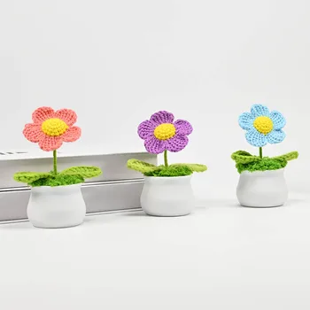 Tığ Afgan Çiçekler Saksı, Yapay Bitkiler Bonsai, El Örgüsü Onun İçin Hediyeler, Boho Ev masa süsü, Ofis Masaüstü Süslemeleri - Görüntü 2  