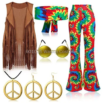 Hippi Disko 60s 70s Cosplay Kostüm Kadınlar Barış Aşk Kızlar Kalça Hint Püsküller Hippi Yelek Hırka Cadılar Bayramı Karnaval Parti - Görüntü 1  