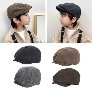 1 ADET 2023 Kış Çocuk Şapka Serin Kız Erkek Vintage Sekizgen Newsboy Çocuk Çocuk Bere Kapaklar Fotoğraf Sahne Çocuk Şapka - Görüntü 1  
