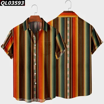 Yeni Retro çizgili Gömlek Erkekler için Vintage Tops y2k Düğme Gömlek Yaz Casual Streetwear Erkekler Ve Kadınlar için - Görüntü 2  