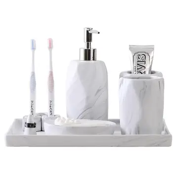 Iskandinav İmitasyon Mermer Banyo Aksesuar Seti Yıkama Araçları seramik sabunluk gargara fincan Diş Fırçası Tutucu Düğün hediyeleri - Görüntü 1  