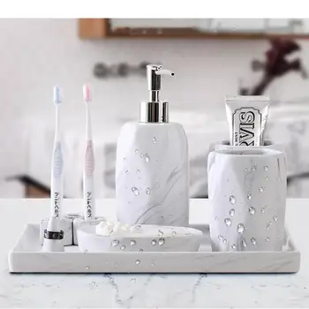 Iskandinav İmitasyon Mermer Banyo Aksesuar Seti Yıkama Araçları seramik sabunluk gargara fincan Diş Fırçası Tutucu Düğün hediyeleri - Görüntü 2  