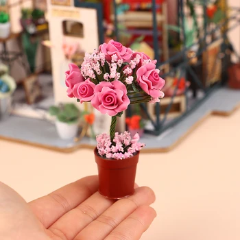 1: 12 Evcilik Minyatür Saksı Bitkileri Gül Saksı Bonsai Simüle Gül Çiçek Modeli Bahçe Ev Bebek Dekor Oyuncak - Görüntü 1  
