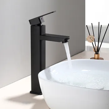 Siyah Banyo Musluk Paslanmaz Çelik Banyo Havzası Musluk Soğuk Sıcak Su batarya evye musluğu Güverte Üstü Yıkama Dokunun - Görüntü 1  