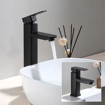 Siyah Banyo Musluk Paslanmaz Çelik Banyo Havzası Musluk Soğuk Sıcak Su batarya evye musluğu Güverte Üstü Yıkama Dokunun - Görüntü 2  