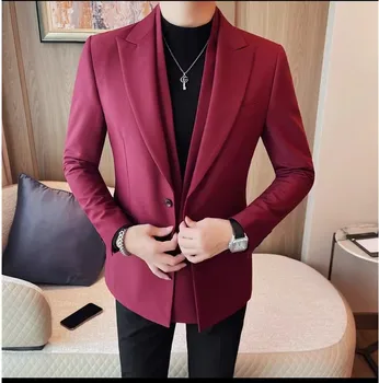 2023 İlkbahar ve Sonbahar Kore Baskı Küçük Takım Elbise erkek Rahat Slim Fit Üst High end İş Küçük Takım Elbise Yakışıklı Renk Ceket - Görüntü 2  