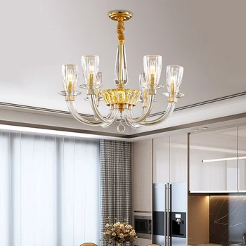 Avrupa lüks Villa otel altın kristal avize kişiselleştirilmiş zarif daire odası dekorasyon E14 cam kolye ışıkları - Görüntü 2  
