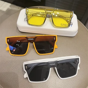 Moda Büyük Boy Kare Güneş Gözlüğü Kadın Tek Parça Lens Gözlük Shades güneş gözlüğü Erkekler Parlama Önleyici UV400 Punk Gözlük - Görüntü 1  