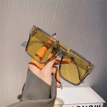 Moda Büyük Boy Kare Güneş Gözlüğü Kadın Tek Parça Lens Gözlük Shades güneş gözlüğü Erkekler Parlama Önleyici UV400 Punk Gözlük - Görüntü 2  