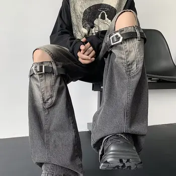 Kot Erkek Pantolon Yıkama Streetwear Çok Delikli Denim Orta Bel Kargo 2023 Kot Artı Boyutu Moda günlük pantolon Erkek Günlük Giyim - Görüntü 1  