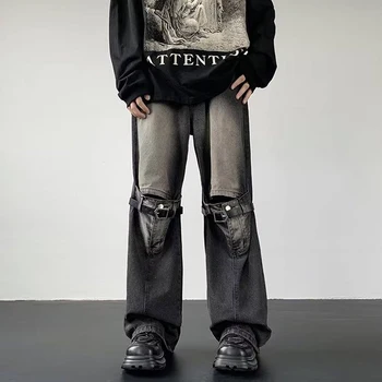 Kot Erkek Pantolon Yıkama Streetwear Çok Delikli Denim Orta Bel Kargo 2023 Kot Artı Boyutu Moda günlük pantolon Erkek Günlük Giyim - Görüntü 2  