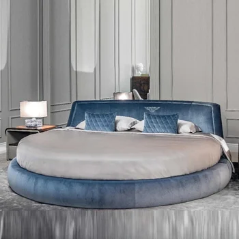 İtalyan atmosfer çift kişilik yatak, ışık lüks, ana yatak odası, modern basit kumaş, moda yaratıcılık - Görüntü 1  