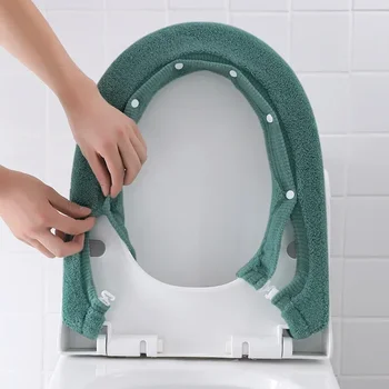 Tuvalet paspası Ev Örme Tuvalet Kapağı Kış Kalınlaşmış Peluş Tuvalet Kapağı Kadife Düğme ile Oturma Banyo - Görüntü 2  