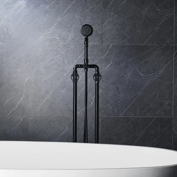 Tüm bakır küvet kenar banyo duş musluk siyah retro endüstriyel tarzı zemin seti - Görüntü 2  