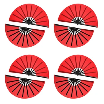 8 Adet Büyük yelpaze Naylon Kumaş El yelpaze Çin Kung Fu Tai Chi Fan Dekorasyon Katlama El Fanı (Kırmızı) - Görüntü 1  