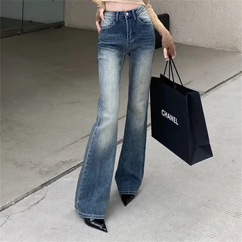 Yüksek Bel Flare Pantolon Kadın Hafif Yıkanmış 2023 Bahar İnce Ofis Bayan Mujer Kovboy OL Moda Yeni Şık Tüm Maç Denim Kot - Görüntü 1  