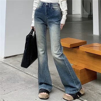 Yüksek Bel Flare Pantolon Kadın Hafif Yıkanmış 2023 Bahar İnce Ofis Bayan Mujer Kovboy OL Moda Yeni Şık Tüm Maç Denim Kot - Görüntü 2  