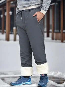 2023 Yeni Kış erkek pantolon Ağır Kalınlaşmak Polar Astarlı Termal Pantolon Erkek Düz Rahat Kar sıcak pantolon Artı Boyutu 8XL - Görüntü 1  