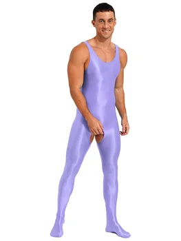 Erkek İç Çamaşırı Parlak Açık Crotch Tam Vücut Bodysuit Pürüzsüz Sıkı Kolsuz Crotchless Ayaklı Tulum İç Çamaşırı Kıyafeti - Görüntü 2  