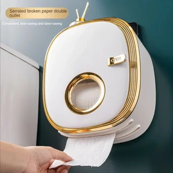 Rulo kağıt havlu tutucu Kutusu Altın Banyo Raf saklama kutusu Punch-Ücretsiz Duvara Monte Su Geçirmez Kağıt Havlu Banyo Depolama Rafı - Görüntü 2  