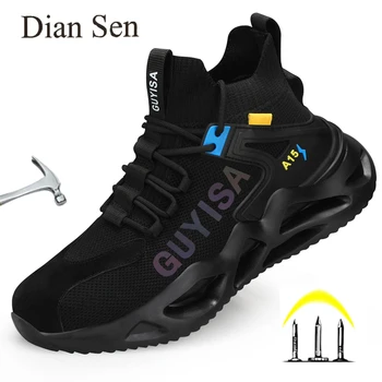 Diansen Yıkılmaz Adam Güvenlik ayakkabıları Hafif Kaymaz Çalışma Sneaker Erkekler Çelik Ayak Delinme Geçirmez Örgü Nefes Koruyucu Çizme - Görüntü 1  