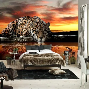 özel fotoğraf Hayvan leopar duvar kağıdı duvar kaplaması için oturma odası yatak odası TV zemin sanatsal fresk duvar kağıdı ev dekorasyon - Görüntü 1  