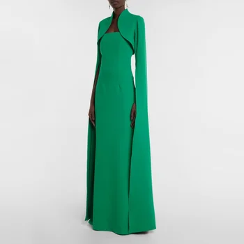 OIMG Ayrı Çaldı balo kıyafetleri Ayrılabilir Kollu Krep Saten Yeşil Zarif Basit Abiye giyim Örgün Parti Elbise - Görüntü 1  