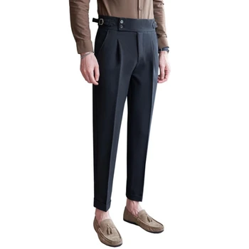 Sonbahar Kış Yüksek Belli takım elbise Pantolon Erkekler için Rahat Ofis Sosyal takım elbise pantalonları Düğün Parti Pantolon Erkek Giyim 2023 - Görüntü 2  