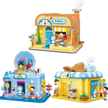 Doraemon Yapı Taşları Sokak Sahne Yapı Montaj Karikatür Sahne Ev Ekmek Modeli Süsler eğitici oyuncak doğum günü hediyesi - Görüntü 1  